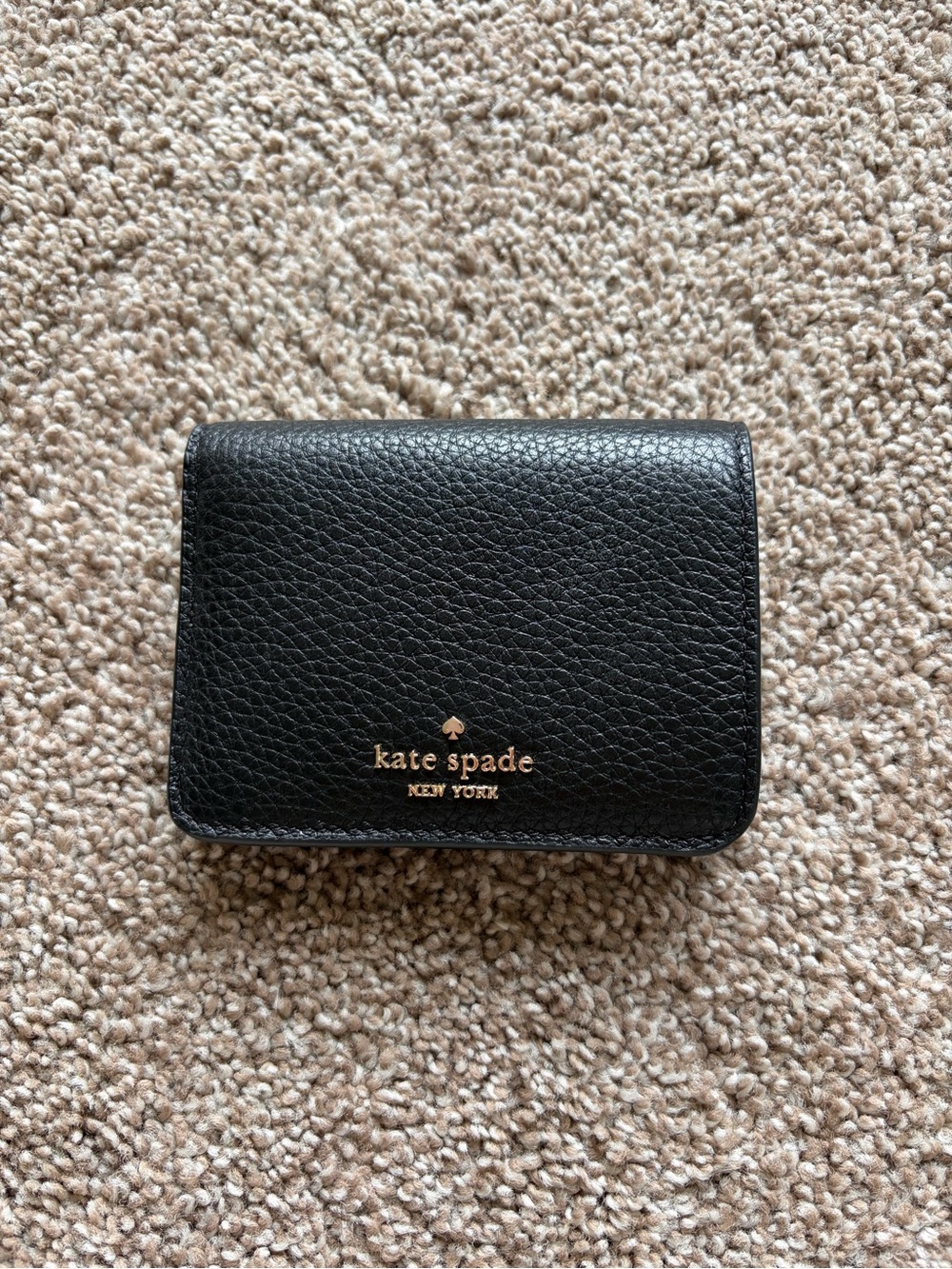 kate spade black pebbled leather compact lena small bifold wallet